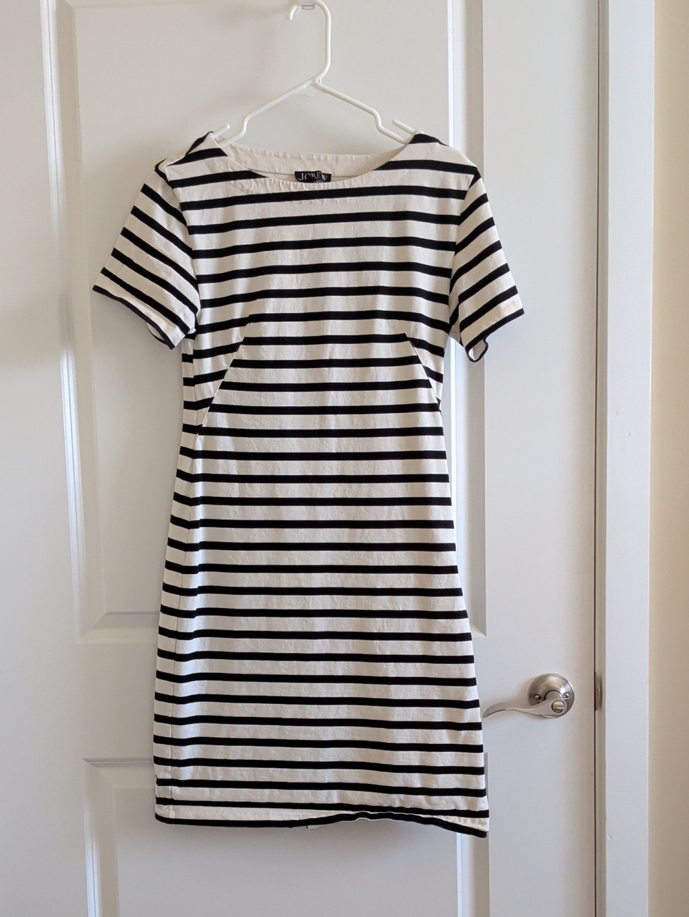 J. Crew Black and White Striped Short Sleeve Dress